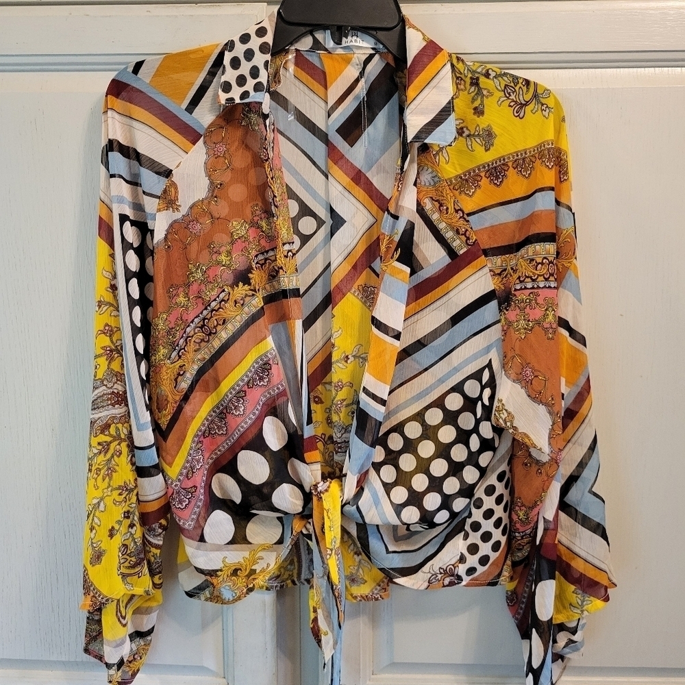 Habit Mixed Prints And Patterns Semi Sheer Blouse